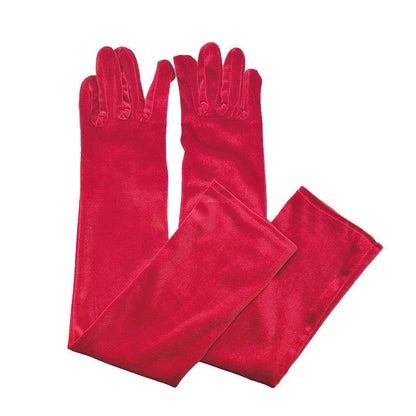 Velvet Ladies Warm Long Retro Dance Stage Etiquette Winter Christmas Gloves Red Gloves-L