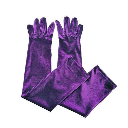 Velvet Ladies Warm Long Retro Dance Stage Etiquette Winter Christmas Gloves Purple Gloves-L