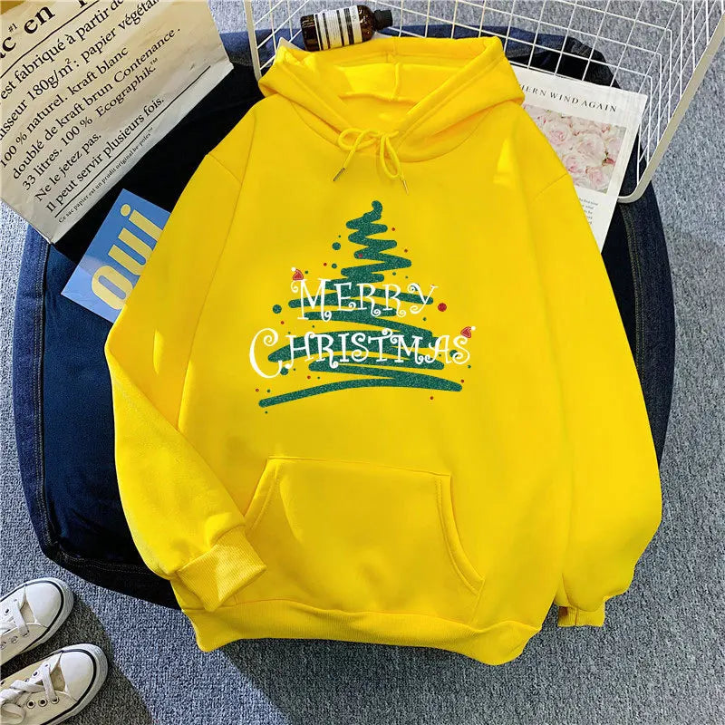 Sporty Printed Casual Long Sleeve Christmas Hoodie For Women Yellow / S Hoodies-L