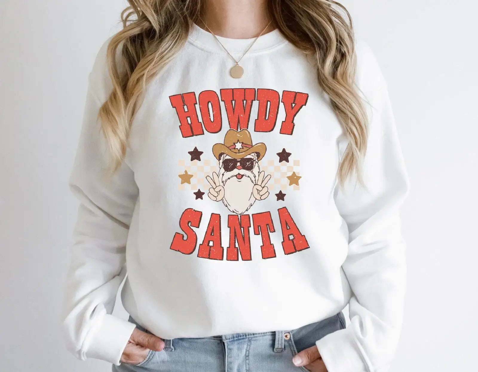 Cute Howdy Santa Fashion Vintage Party Girl Christmas Hoodie White / S Hoodies-L