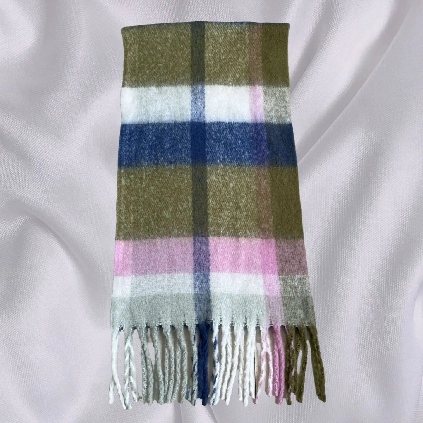 Thick Warm Tassel Contrast Color Scarf For Autumn/Winter Green Pink 231X53Cm Scarfs-L