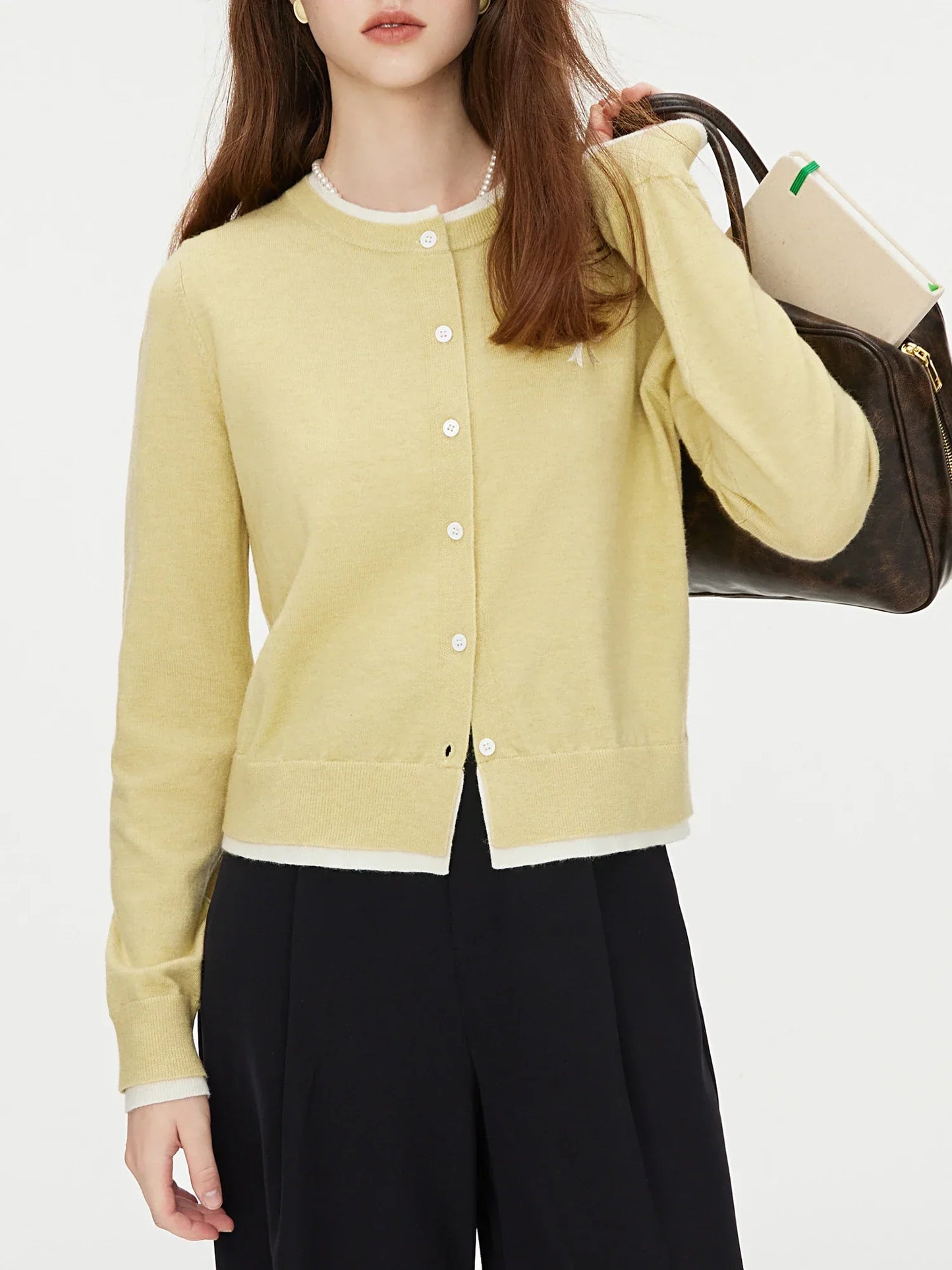 Bow Contrast Color Stitching Cardigan Yellow / Xs Cardigan-241208