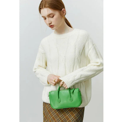 Round Neck Twisted Mohair Casual Solid Full Sleeve Christmas Sweater Beige / Xs Sweaters-L