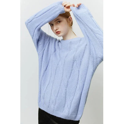 Round Neck Twisted Mohair Casual Solid Full Sleeve Christmas Sweater Lavender / Xs Sweaters-L