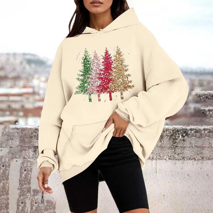 Loose Pullover Four Christmas Tree Crewneck New Autumn Hoodie Beige-A / M Hoodies-L