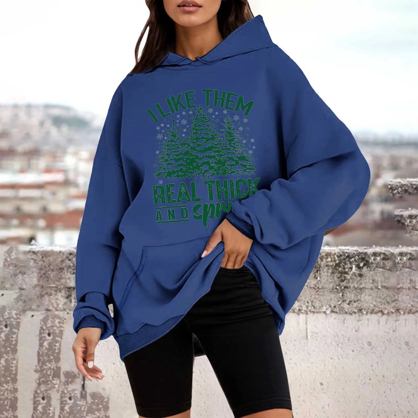 Loose Pullover Four Christmas Tree Crewneck New Autumn Hoodie Blue-C / M Hoodies-L