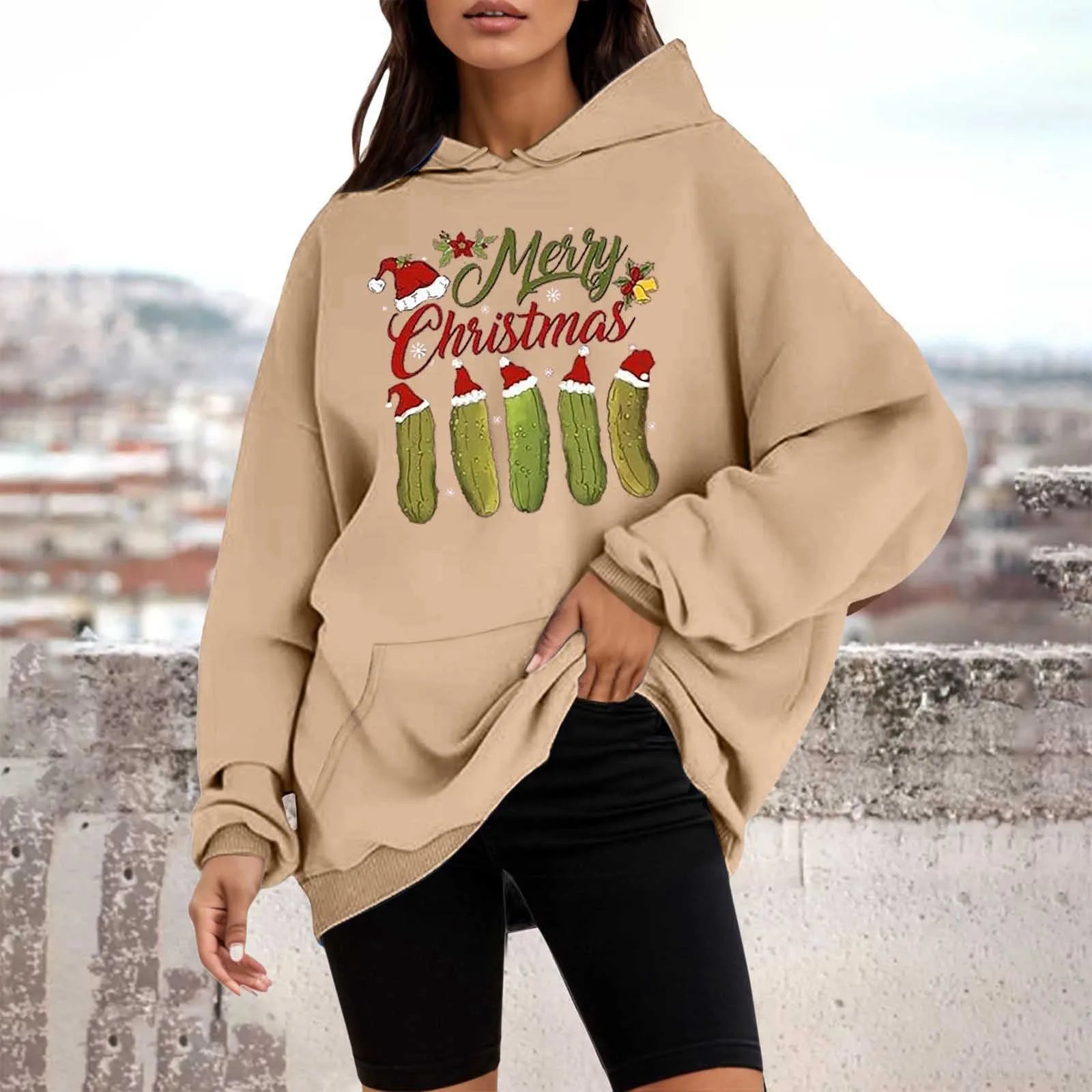 Loose Pullover Four Christmas Tree Crewneck New Autumn Hoodie Khaki-F / M Hoodies-L