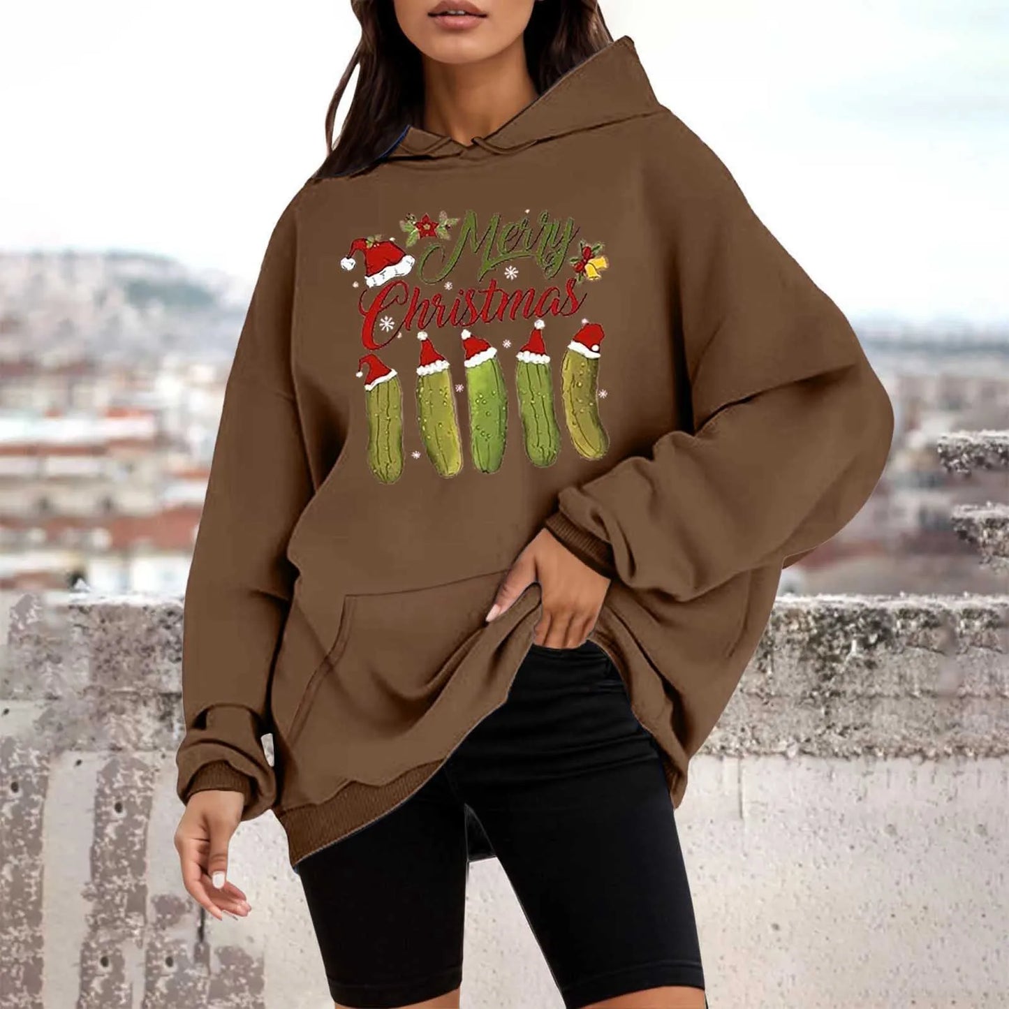 Loose Pullover Four Christmas Tree Crewneck New Autumn Hoodie Coffee-F / M Hoodies-L