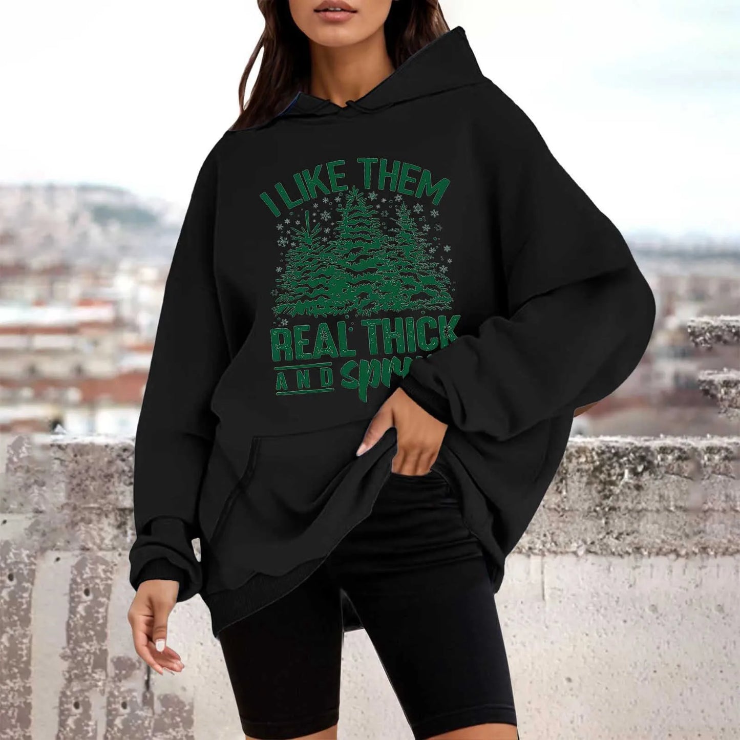 Loose Pullover Four Christmas Tree Crewneck New Autumn Hoodie Black-C / M Hoodies-L