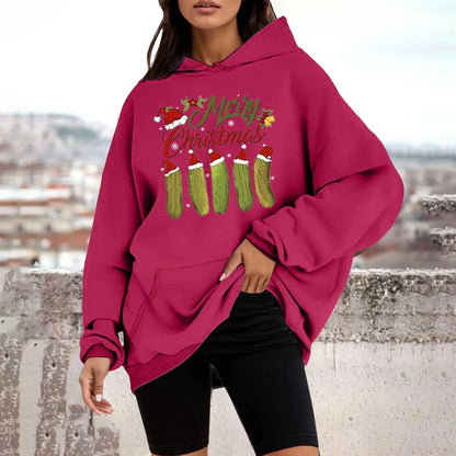 Loose Pullover Four Christmas Tree Crewneck New Autumn Hoodie Hot Pink-F / M Hoodies-L
