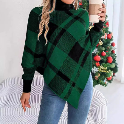 Fashionable Elegant Casual Color Contrasting High Collar Long Sleeve Christmas Sweater Sweaters-L