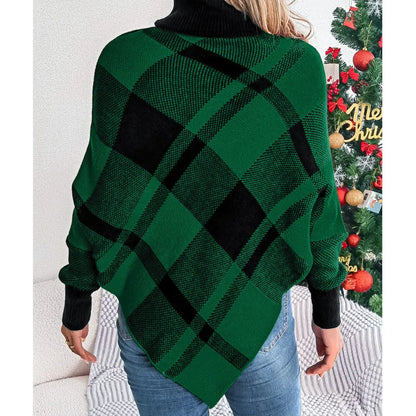 Fashionable Elegant Casual Color Contrasting High Collar Long Sleeve Christmas Sweater Sweaters-L