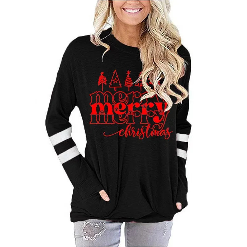 Elegant Casual Loose Round Neck Outdoor Autumn Winter Christmas Tree Hoodie Black / Xxs Hoodies-L