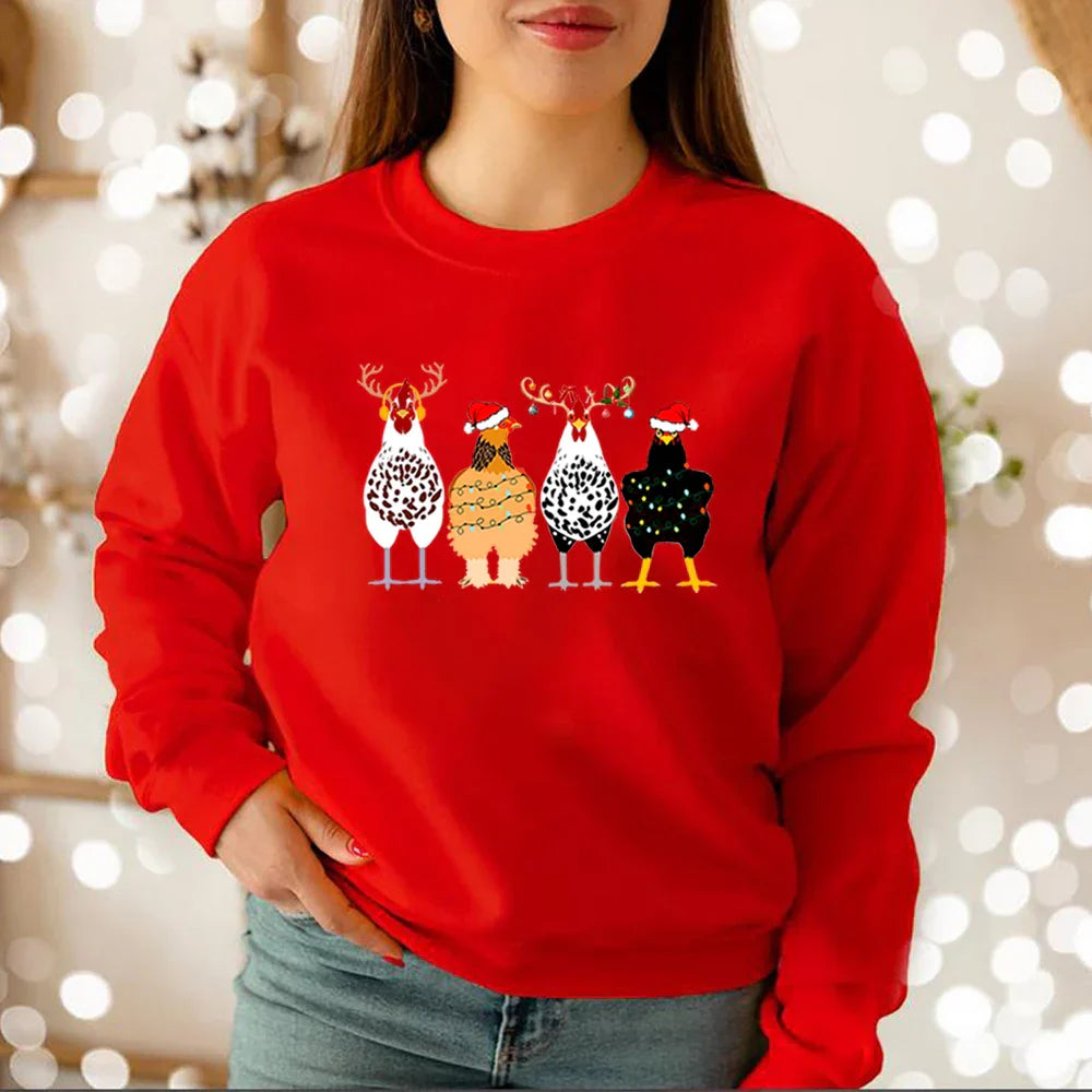 Funny Chickens Animal Cute Farmer Country Farm Gift Christmas Hoodie Red / S Hoodies-L