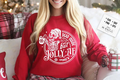 Funny Dead Inside Jolly Slogan Hot Vintage Skull Female Christmas Hoodie Red / S Hoodies-L
