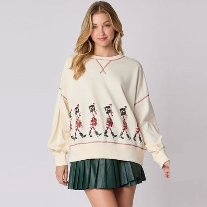 Stylish Glitter Patchwork Vintage Harajuku Long Sleeve Christmas Hoodie Hoodies-L