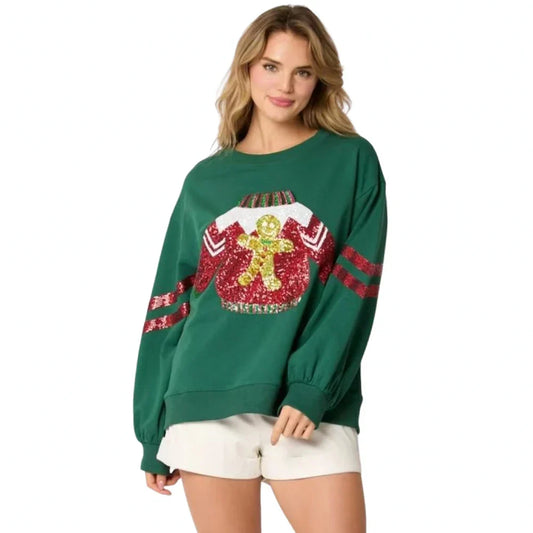 Glitter Patchwork Vintage Harajuku Slim Long Sleeve Christmas Hoodie Green / S Hoodies-L