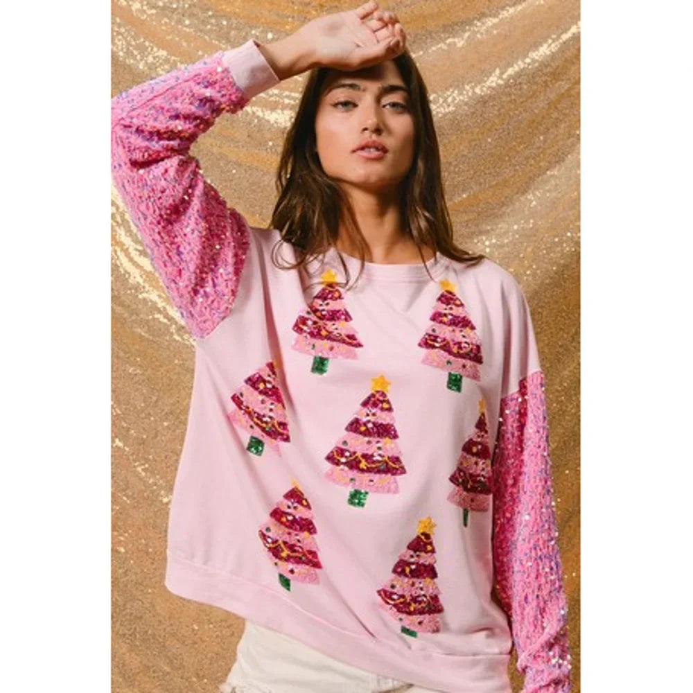 Glitter Patchwork Vintage Harajuku Slim Streetwear Christmas Hoodie Pink 2 / S Hoodies-L