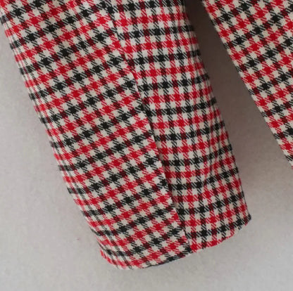 Fall women blazer jacket ladies tops office wear women korean plaid blazer vintage orange long blazer coat streetwear