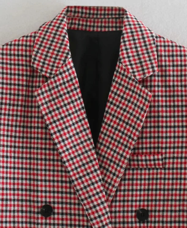 Fall women blazer jacket ladies tops office wear women korean plaid blazer vintage orange long blazer coat streetwear