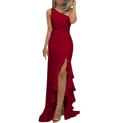 Women High Split Maxi Dresses Sexy One Shoulder Ruffles Long Dress Wedding Elegant Off Shoulder Evening Party Dresses Hot