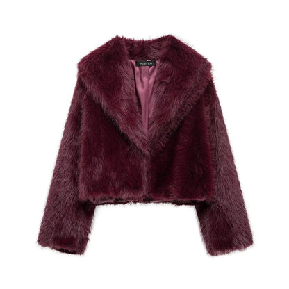 Coffee Fur Lapel Short Coat Deep Red / Xs Coats-241208