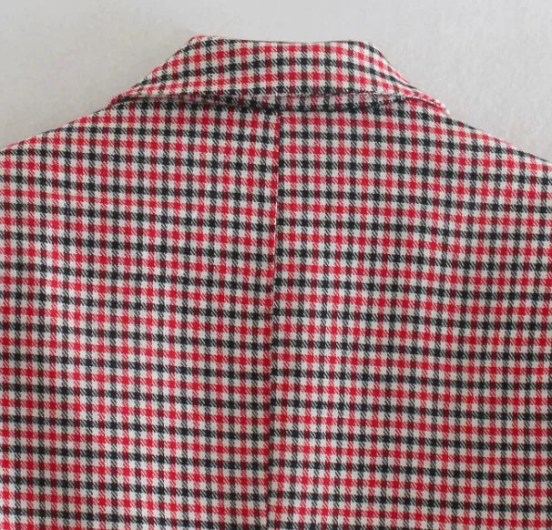 Fall women blazer jacket ladies tops office wear women korean plaid blazer vintage orange long blazer coat streetwear