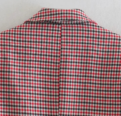 Fall women blazer jacket ladies tops office wear women korean plaid blazer vintage orange long blazer coat streetwear