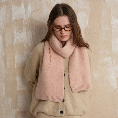Soft Wool Blend Solid Color Winter Scarf Pale Pinkish Pink / L157Cm W22Cm Scarfs-L