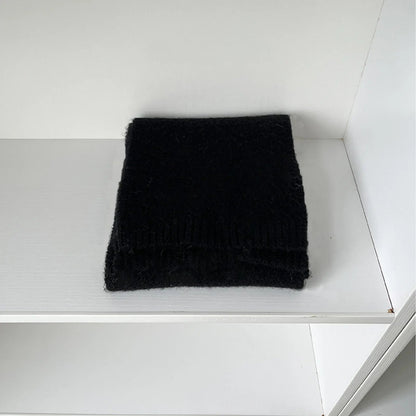 Soft Wool Blend Solid Color Winter Scarf Black / L157Cm W22Cm Scarfs-L