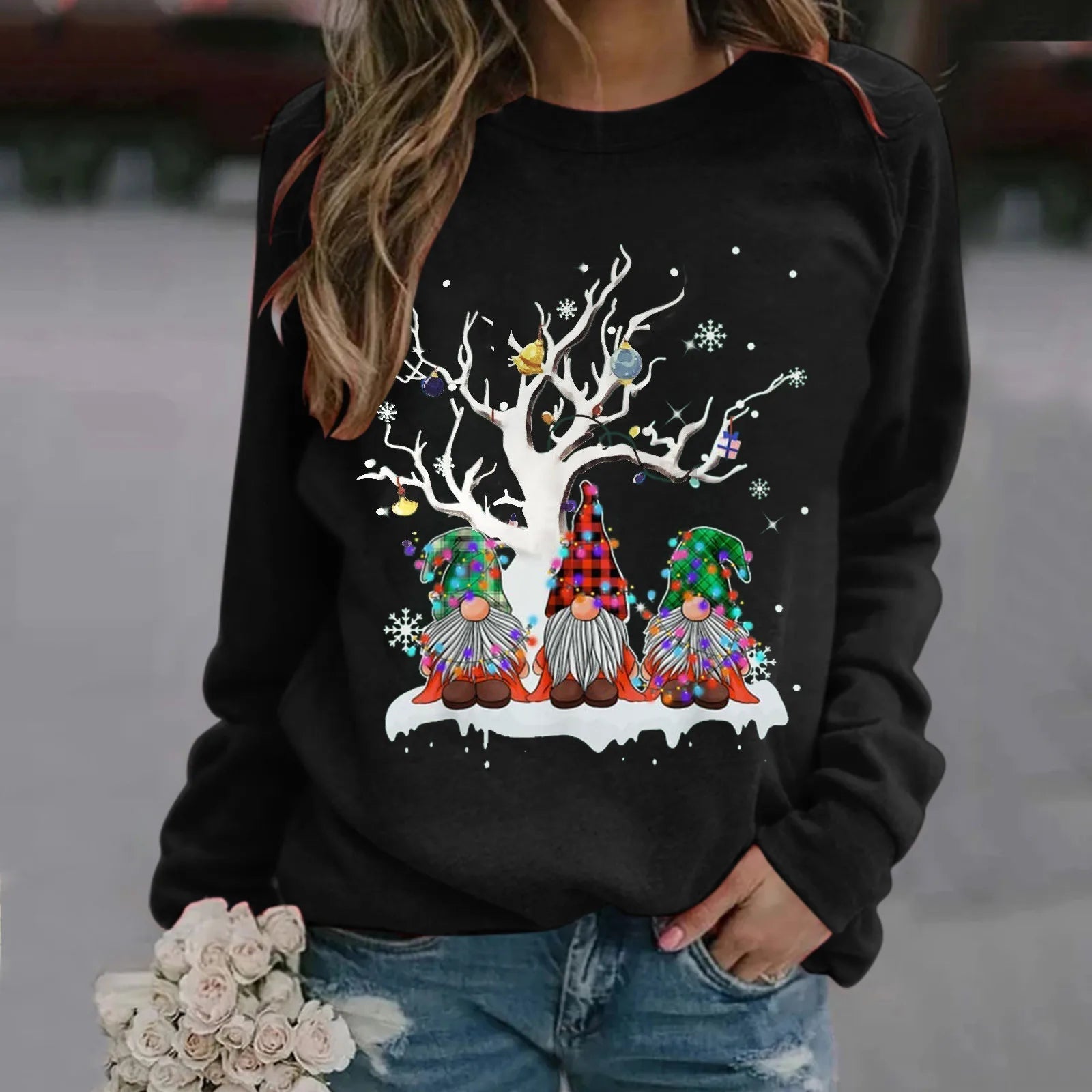 Oversize Workout Ugly Xmas Long Sleeve Christmas Hoodie Black / S Hoodies-L