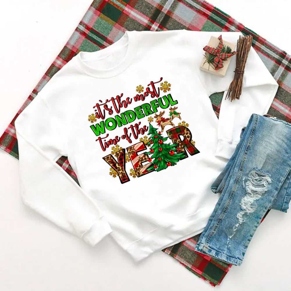 Wonderful Time Printed Party Holiday Sweater Xmas Outfit Christmas Hoodie White 5 / S Hoodies-L
