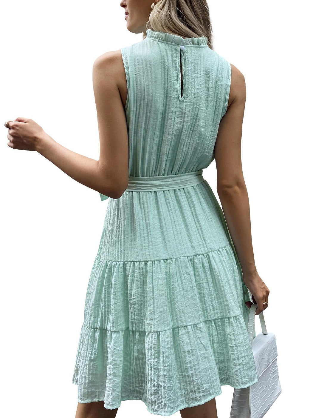 Wrinkled Style Belt Dress