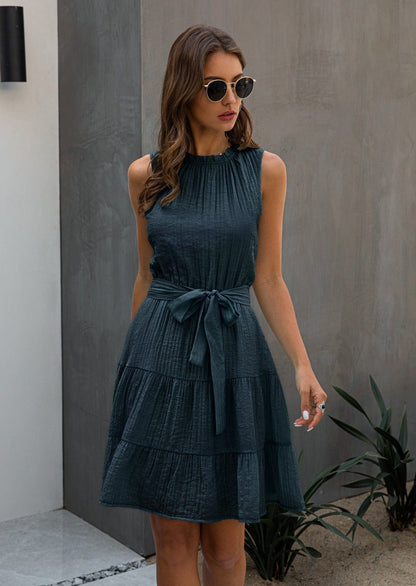 Wrinkled Style Belt Dress