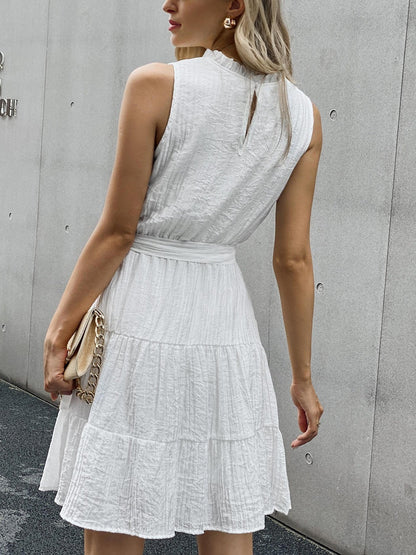 Wrinkled Style Belt Dress