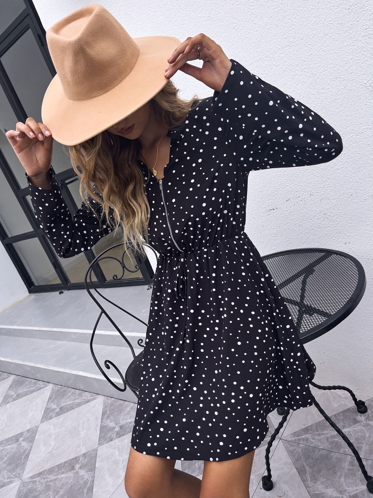 Zip Up Polka Dress