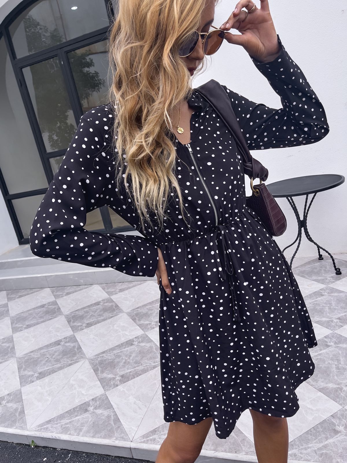 Zip Up Polka Dress