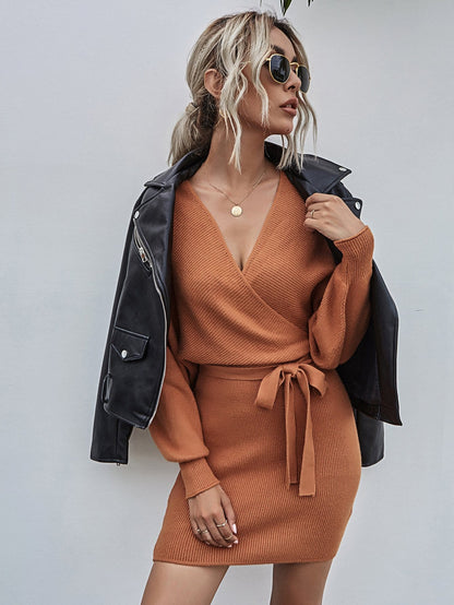 Wrap Bodycon Sweater Dress