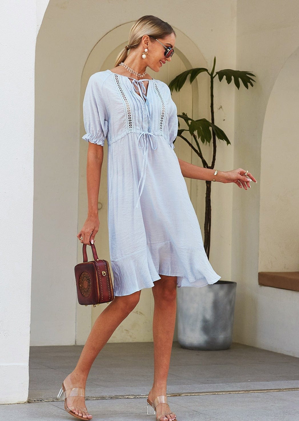 Crochet Puff Sleeve Dress