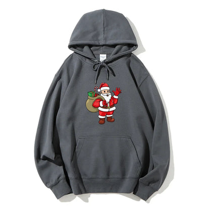 Jolly Santa Claus Cartoon Print Long Sleeve Chic Christmas Hoodie Gray / S Hoodies-L