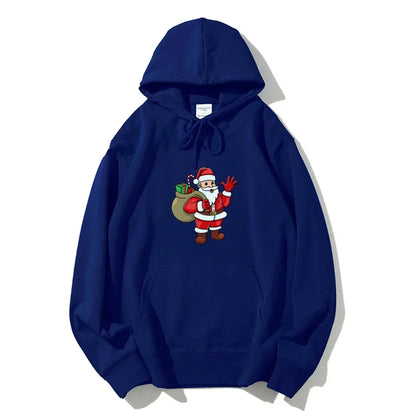 Jolly Santa Claus Cartoon Print Long Sleeve Chic Christmas Hoodie Blue / S Hoodies-L