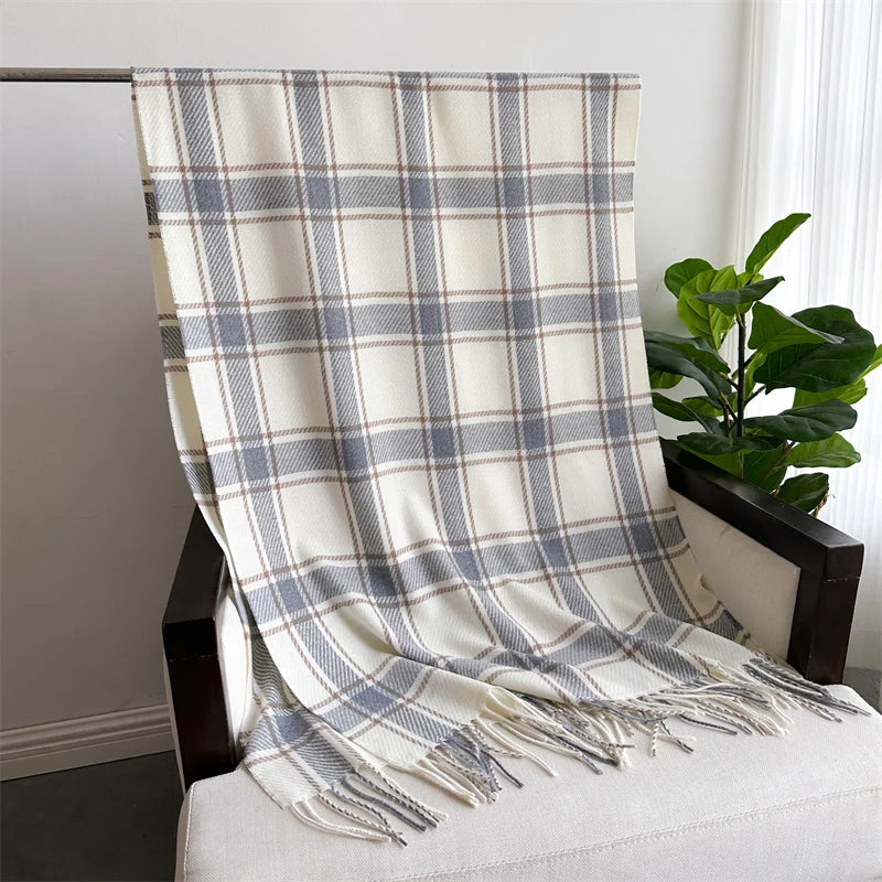 Korean Style Thick Warm Shawl Wrap Plaid Cashmere Blanket Scarf Apricot Scarfs-L