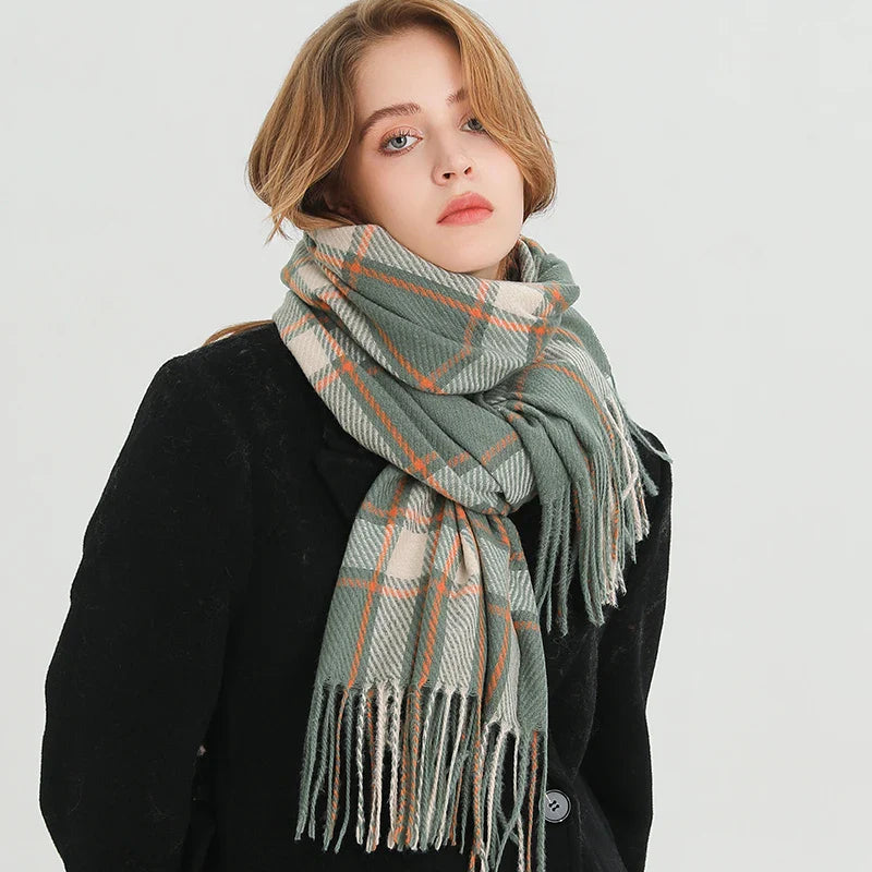 Korean Style Thick Warm Shawl Wrap Plaid Cashmere Blanket Scarf Scarfs-L