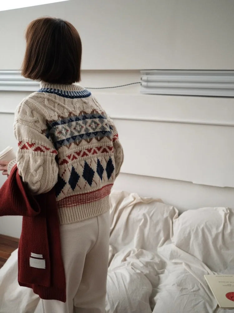 Vintage Christmas Twisted Floral Cardigan Cardigan-241208