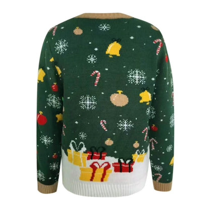 Autumn Winter Santa Jacquard Round Neck Retro Casual Christmas Sweater With Led Light Sweaters-L