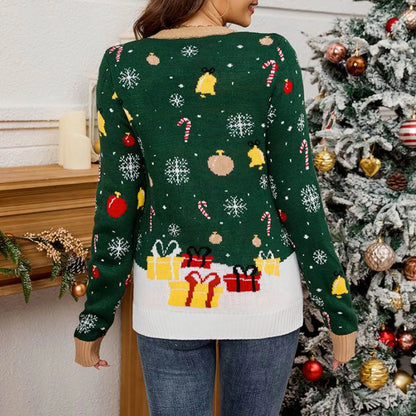 Led Light Autumn Winter Santa Jacquard Round Neck Retro Casual Christmas Sweater Sweaters-L
