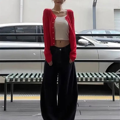 Chic Versatile Slim Fit Red Fashionable Twist Wool Warm Knit Christmas Sweater Sweaters-L