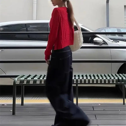 Chic Versatile Slim Fit Red Fashionable Twist Wool Warm Knit Christmas Sweater Sweaters-L