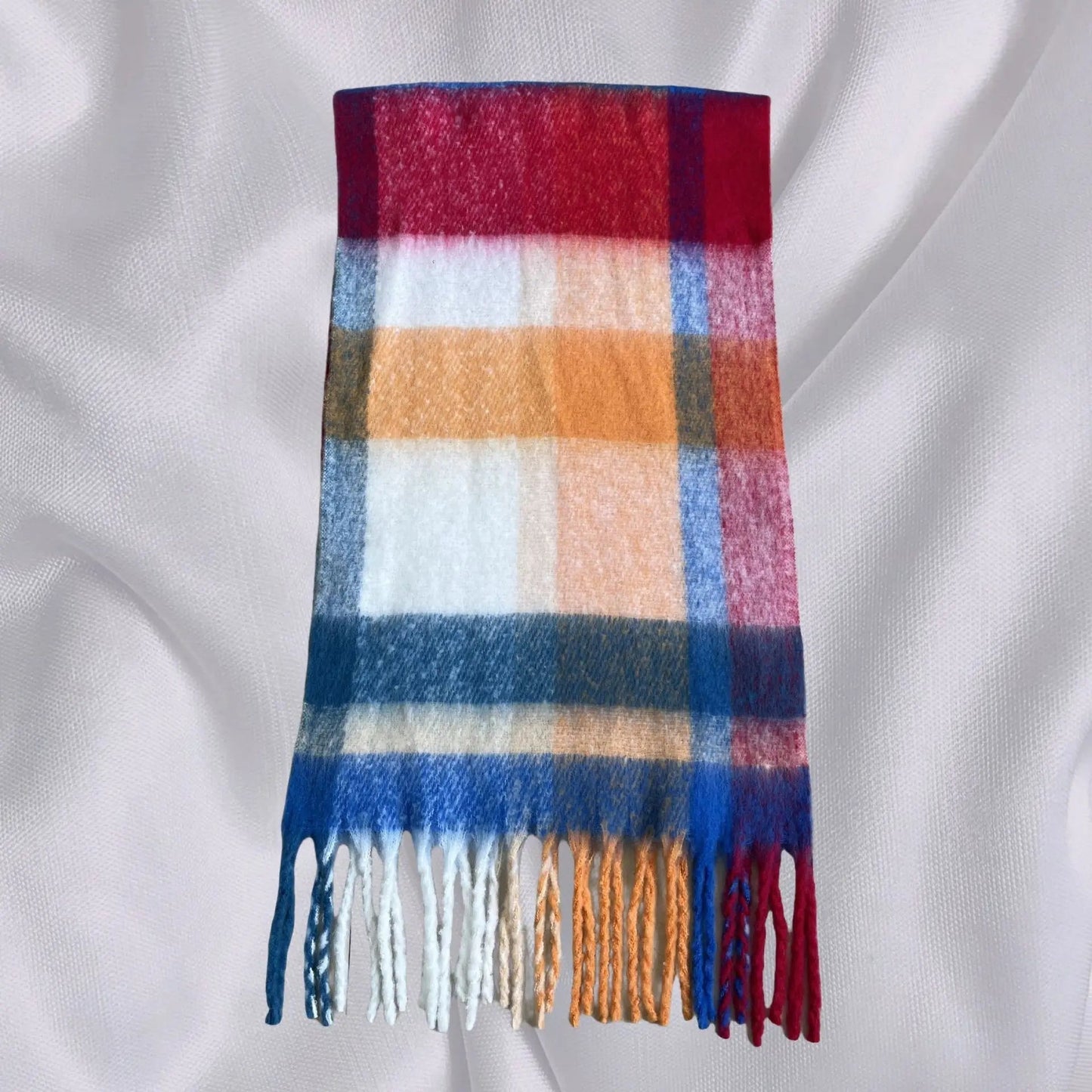 Thick Warm Tassel Contrast Color Scarf For Autumn/Winter Blue Red 231X53Cm Scarfs-L