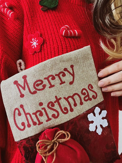 Loose Thickened Red Christmas Snowman Doll Pocket Sweater Sweaters-L